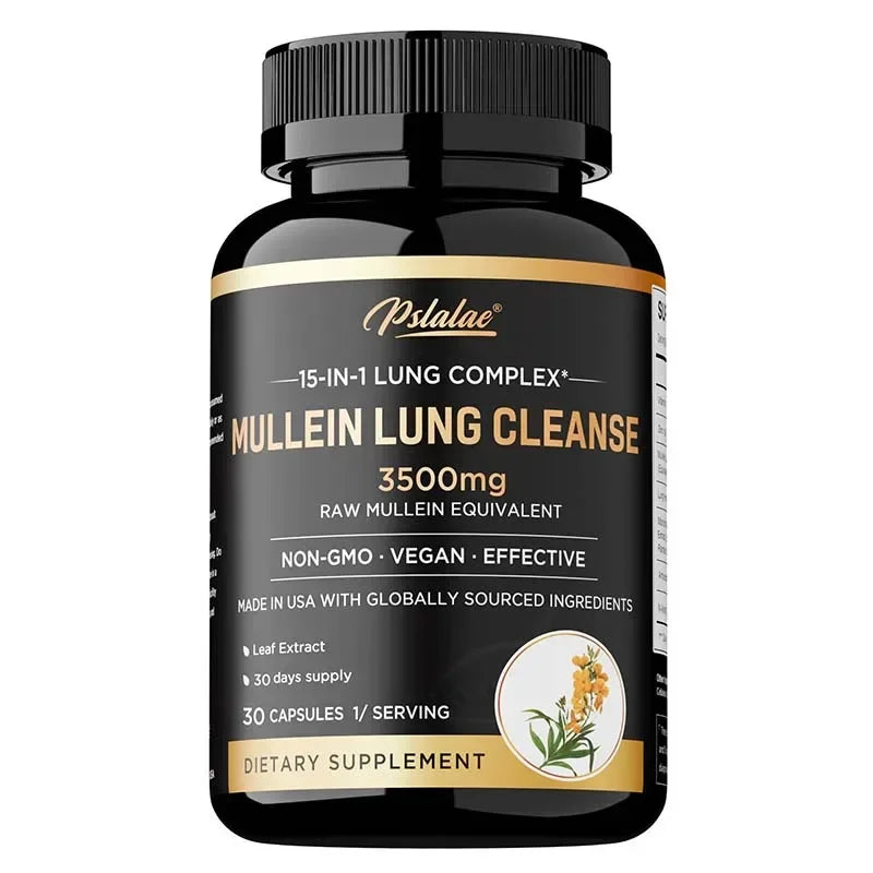 PSLALAE Mullein Lung Support Capsules with NAC & Turmeric 3500mg – Respiratory Health, Immune Support & Daily Lung Wellness Supplement (30/60/120 Capsules)