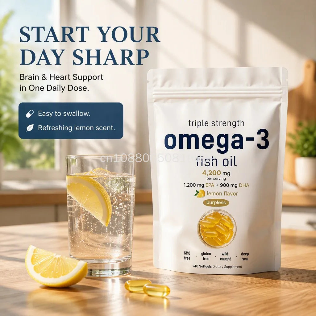 Omega-3 Fish Oil 4200mg Triple Strength – EPA 1200mg, DHA 900mg, Lemon Flavour, 240 Softgels