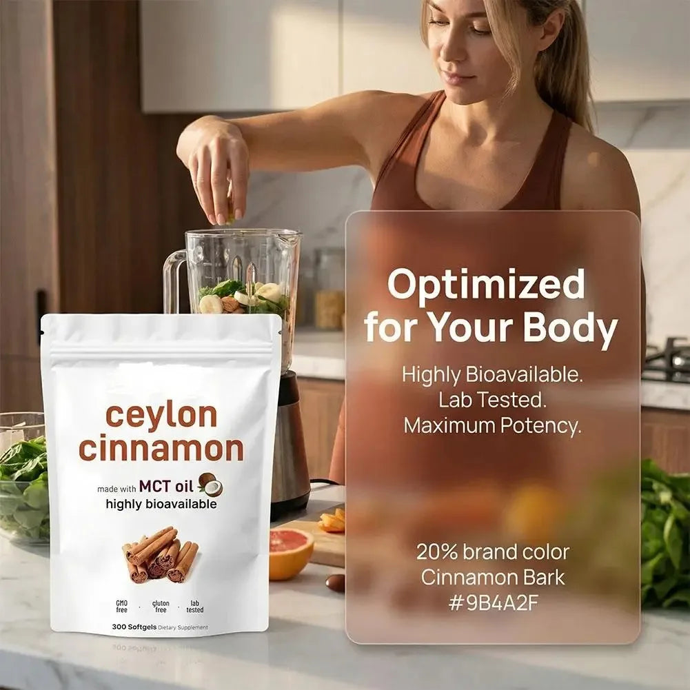 Ceylon Cinnamon Softgels with MCT Oil – Cinnamon Dietary Supplement, 300 Capsules