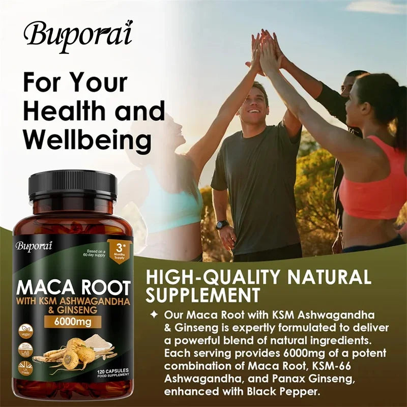 Maca Root Supplement with Ashwagandha & Ginseng – Energy, Mood & Endurance Support