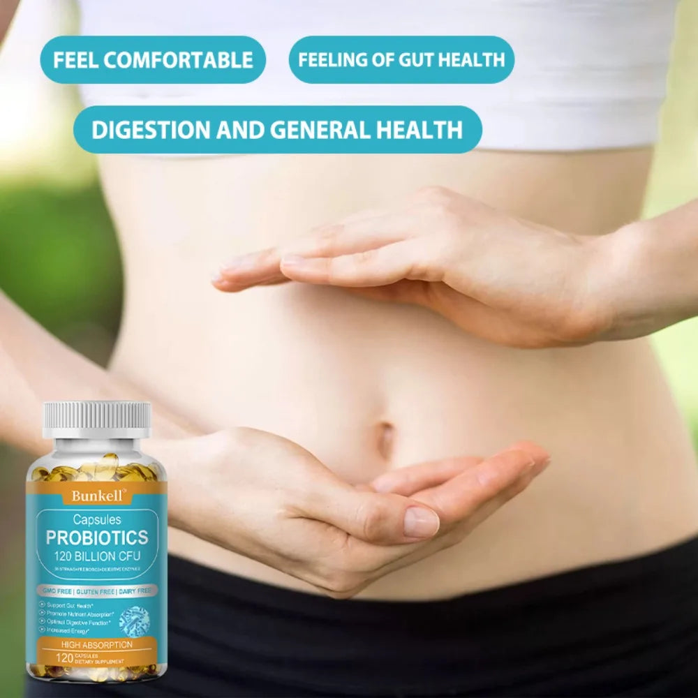 Bunkell 120 Billion CFU Probiotic Supplement with Prebiotics – Daily Gut & Digestive Health Support for Women & Men