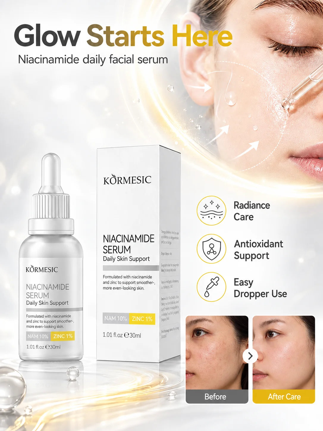 Niacinamide 10% + Zinc 1% Facial Serum 30ml – Hydrating Skincare for a Smoother, More Even-Looking Complexion