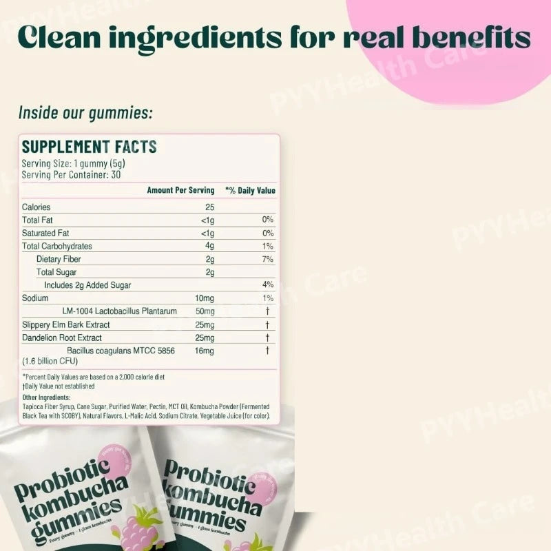 Kombucha & Prebiotic Fiber Gummies – Daily Digestive Wellness Supplement, 30 Gummies