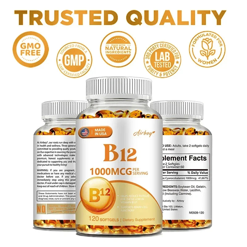 XEMENRY Vitamin B12 Capsules – Daily Energy, Brain & Nervous System Support Supplement