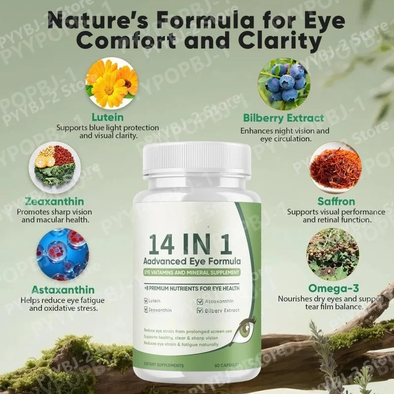 14-in-1 Eye Health Supplement Capsules – Astaxanthin, Lutein & Zeaxanthin for Daily Eye Wellness