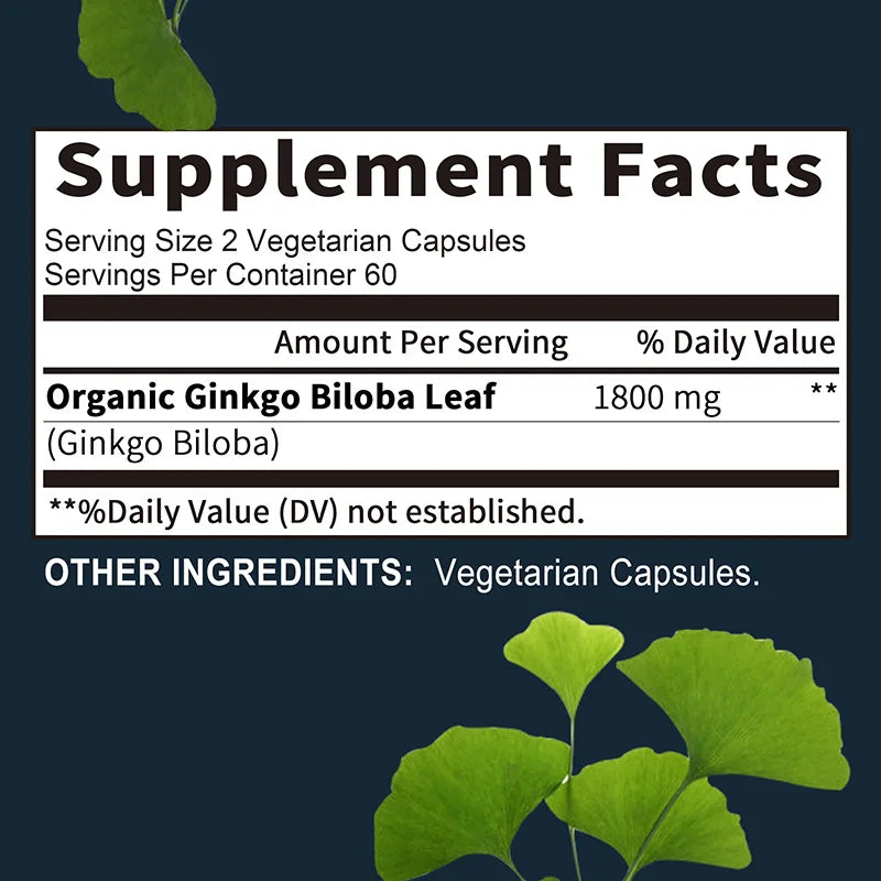 Ginkgo Biloba Capsules – Herbal Antioxidant Supplement, Memory & Cognitive Wellness