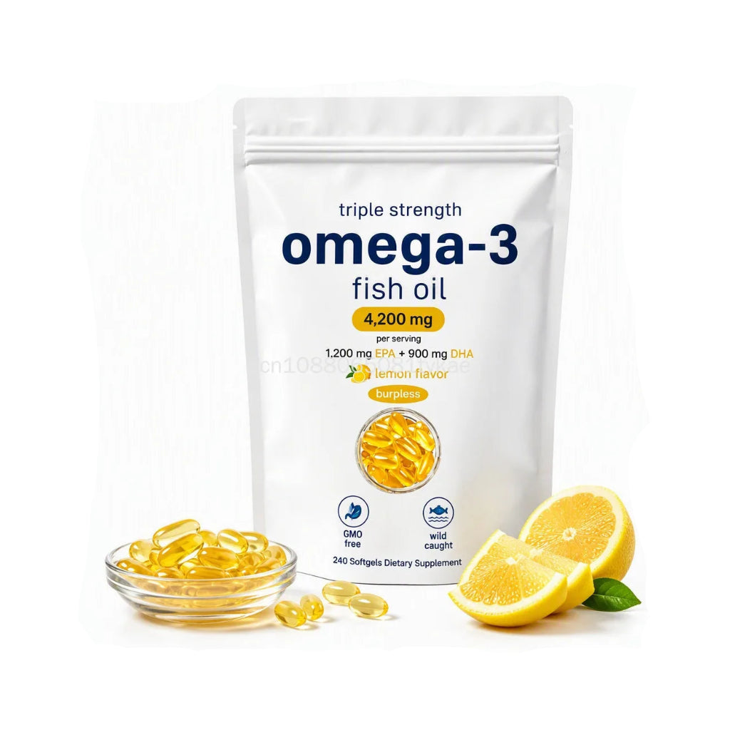 Omega-3 Fish Oil 4200mg Triple Strength – EPA 1200mg, DHA 900mg, Lemon Flavour, 240 Softgels