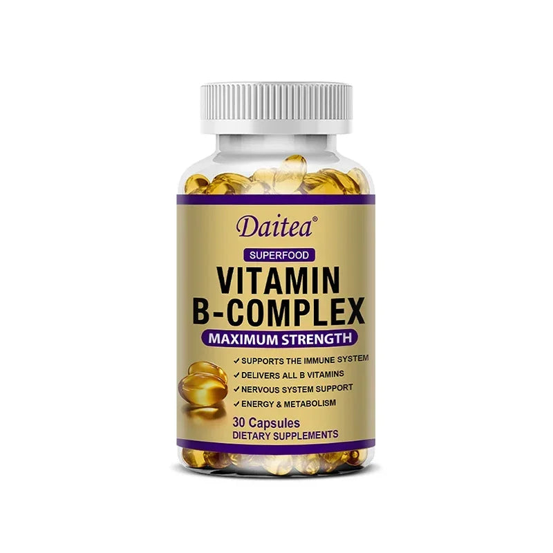 Vitamin B Complex Capsules with B12, B6 & Biotin – Energy Metabolism, Nervous System, Immune & Stress Support Supplement (30/60/120 Capsules)