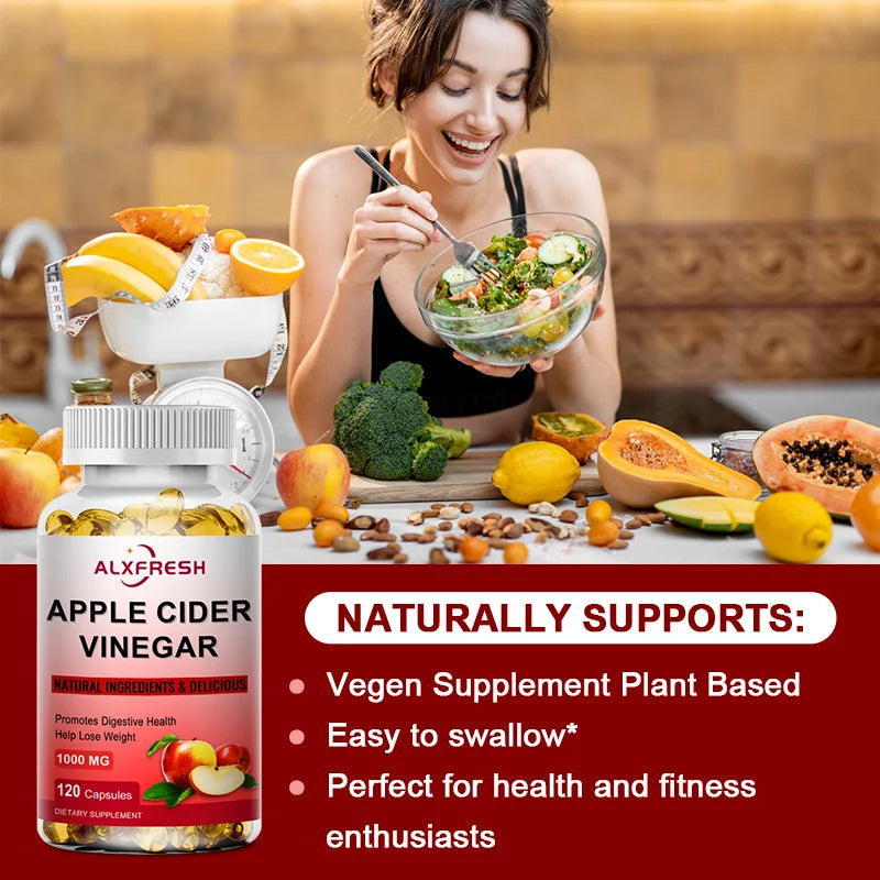 ALXFRESH Apple Cider Vinegar 1000mg Capsules – Digestive Health & Daily Wellness Supplement