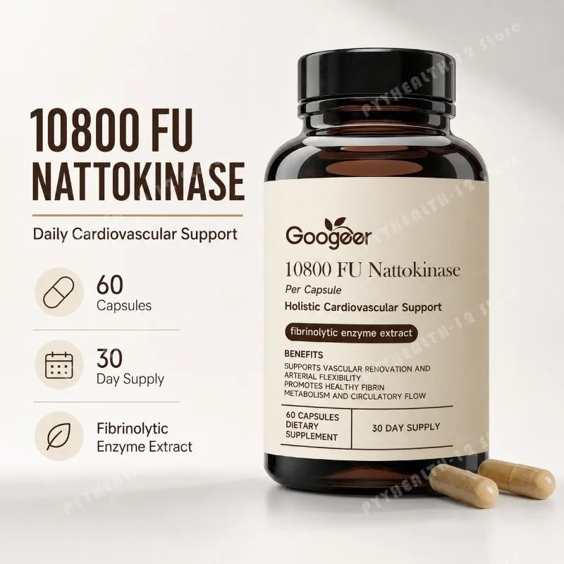 Nattokinase 10,800 FU Capsules with CoQ10 and Garlic Extract – 60 Capsules