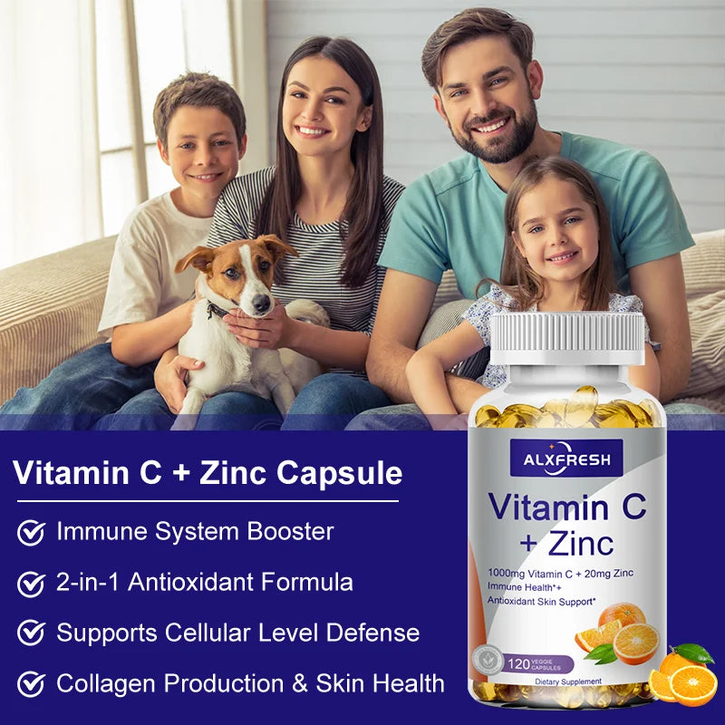 ALXFRESH Vitamin C 1000mg with Zinc 20mg Capsules – Immune Support & Daily Wellness Supplement