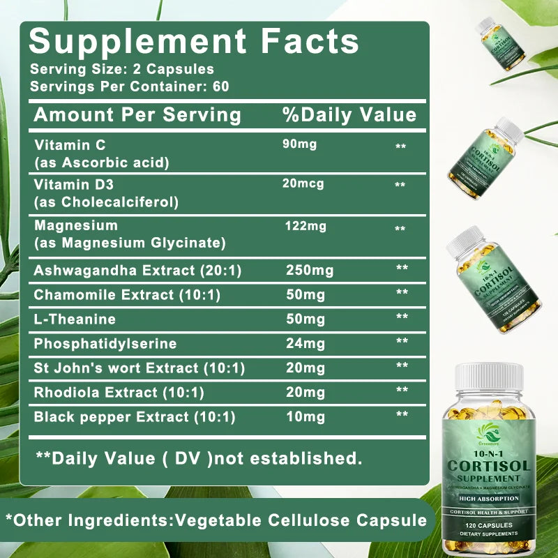 Stress Support Capsules with Ashwagandha, L-Theanine & Magnesium – 60 or 120 Capsules