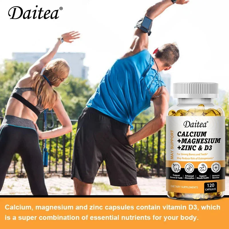 DAITEA Calcium Magnesium Zinc with Vitamin D3 Capsules – Daily Bone, Teeth & Immune Support