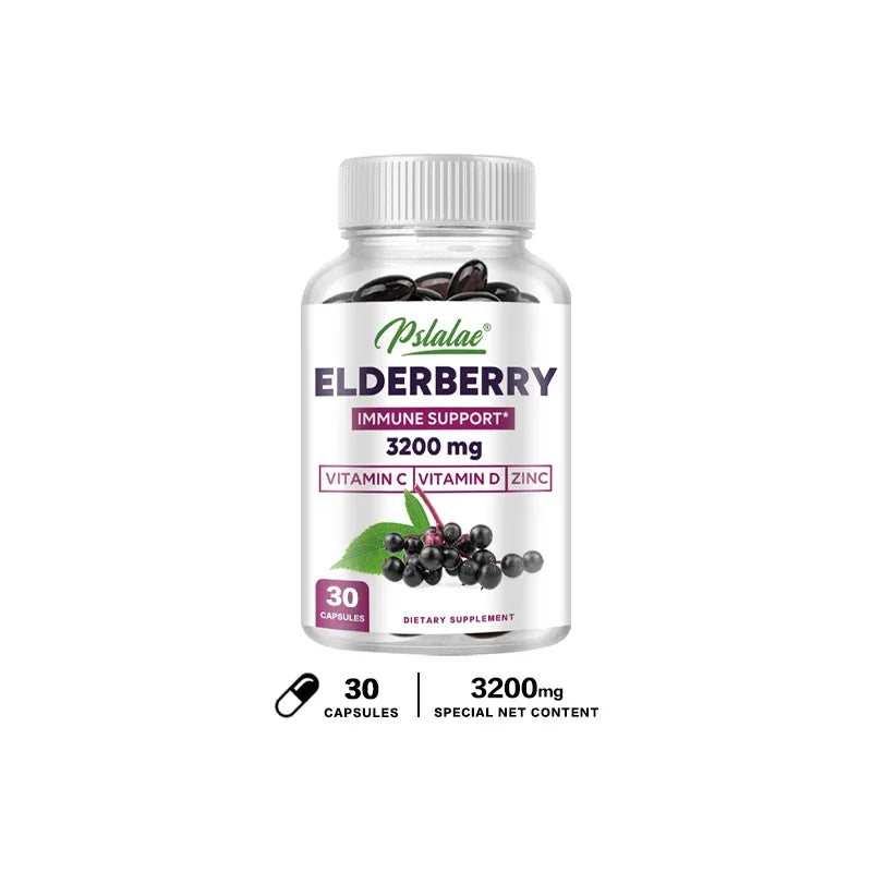PSLALAE Elderberry Capsules with Vitamin C, D & Zinc – Daily Immune & Antioxidant Support