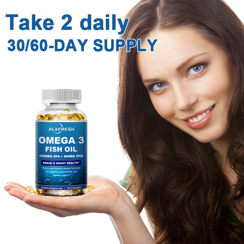 ALXFRESH Wild Caught Omega-3 Fish Oil Softgels – High EPA & DHA Daily Dietary Supplement