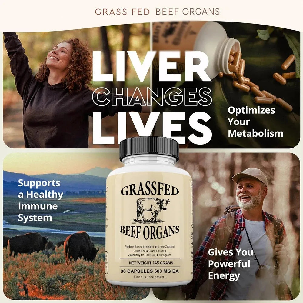 Grass Fed Beef Organ Capsules – Liver, Heart, Kidney & Spleen Supplement for Energy, Immune & Whole Body Wellness