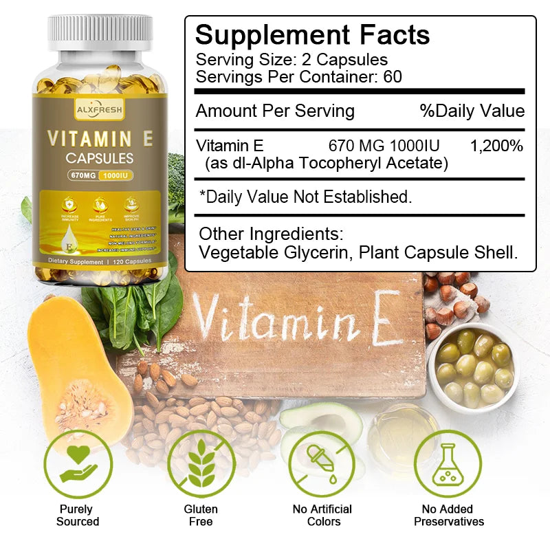 ALXFRESH Vitamin E 670 mg (1000 IU) Capsules – Antioxidant & Daily Wellness Supplement