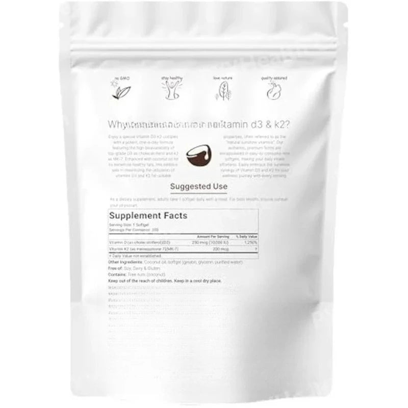 Vitamin D3 10,000 IU + K2 MK-7 200 mcg Softgels with Coconut Oil – Vitamin D & K Supplement