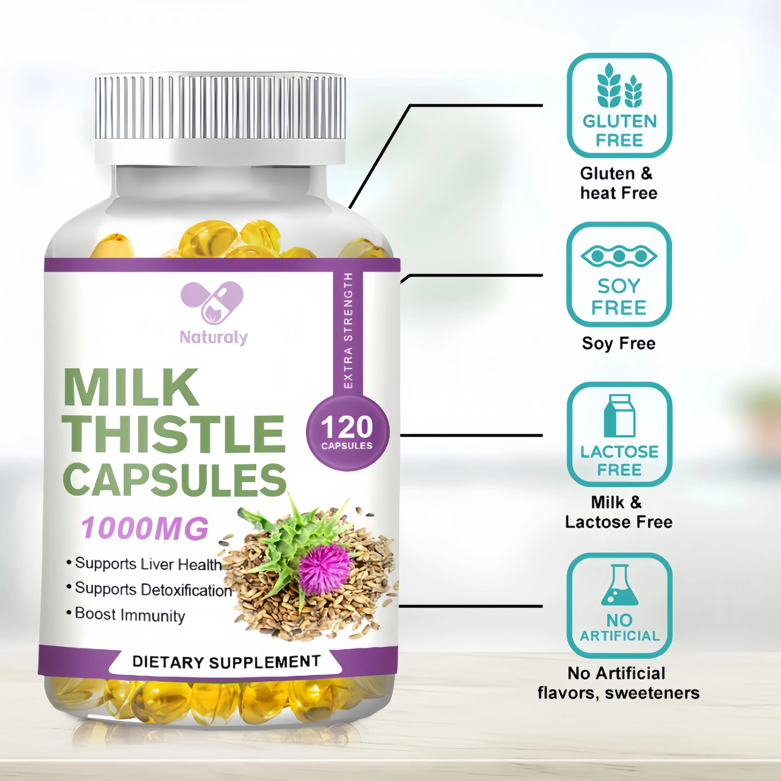 Milk Thistle 1000mg Capsules – Liver Health, Detox & Antioxidant Support