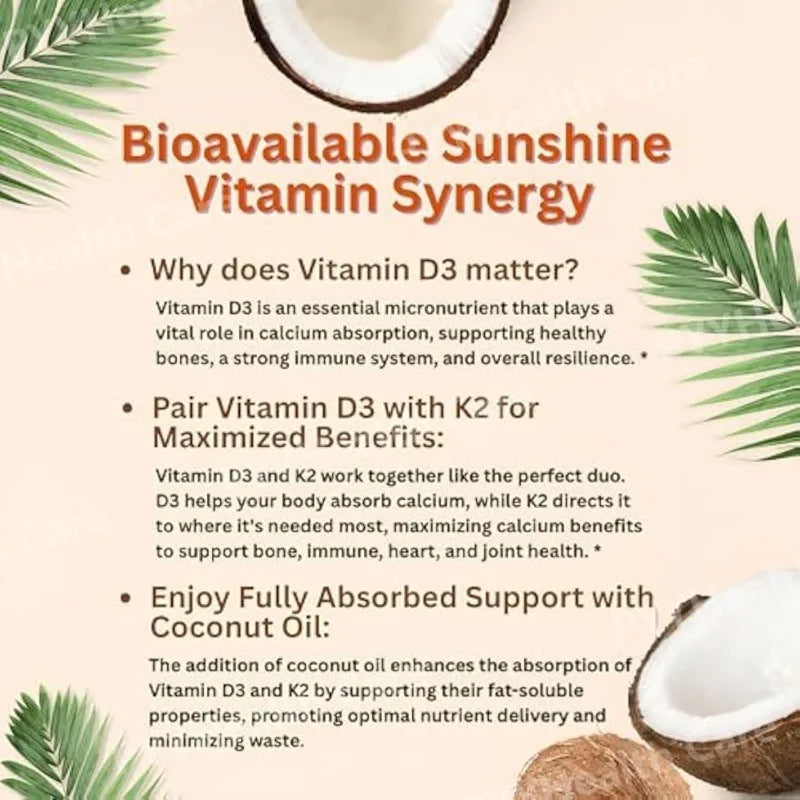 Vitamin D3 10,000 IU + K2 MK-7 200 mcg Softgels with Coconut Oil – Vitamin D & K Supplement