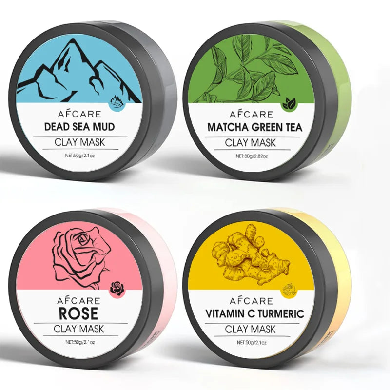 4-Piece Clay Face Mask Set 320g – Turmeric & Vitamin C, Green Tea, Dead Sea Mud and Rose Clay