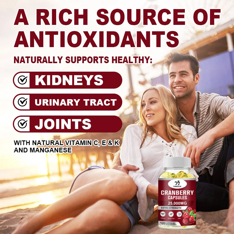 Organic Cranberry Capsules 25,000mg – Urinary Tract, Bladder, Kidney & Immune Health Support | 120 Capsules