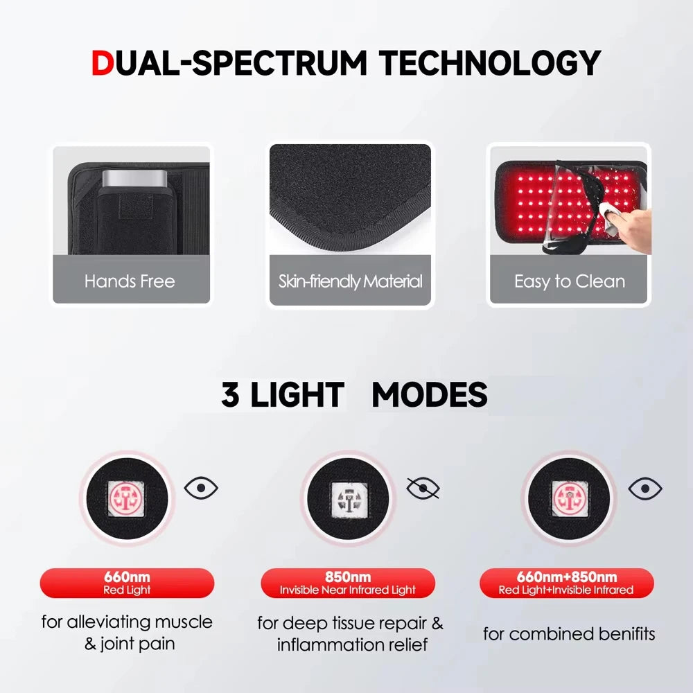 Red & Near-Infrared LED Light Therapy Belt – 660nm & 850nm Waist Wrap, 60 LEDs