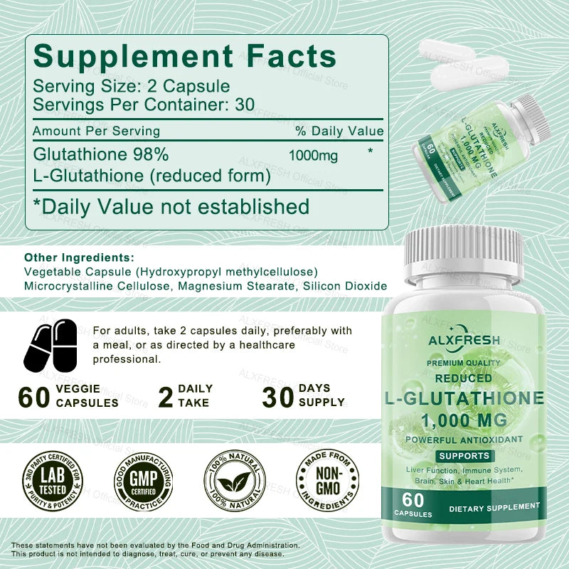 ALXFRESH Glutathione Capsules – Antioxidant Supplement for Skin, Liver & Immune Support