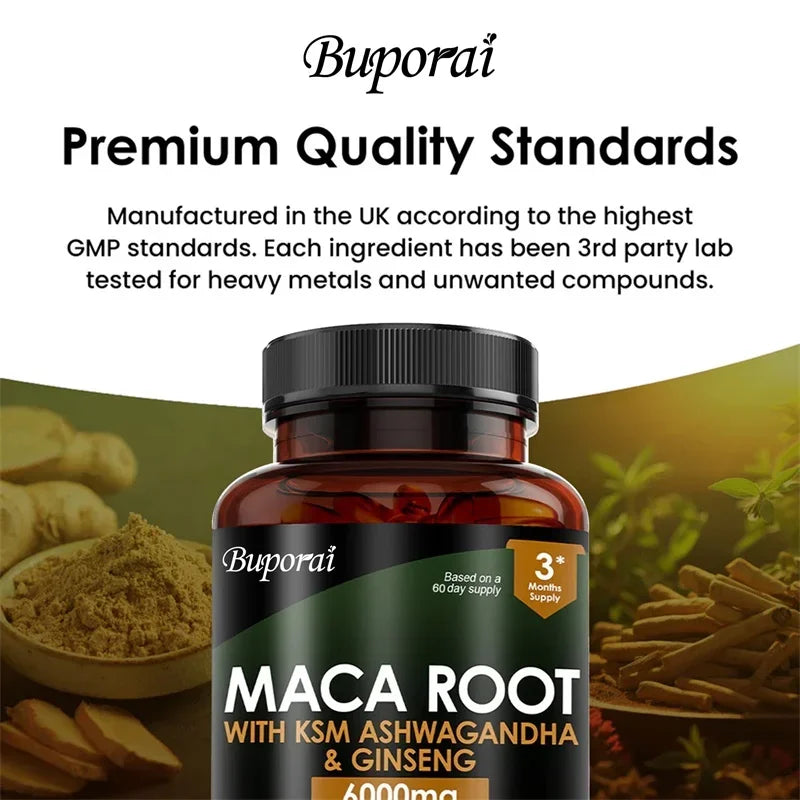 Maca Root Supplement with Ashwagandha & Ginseng – Energy, Mood & Endurance Support