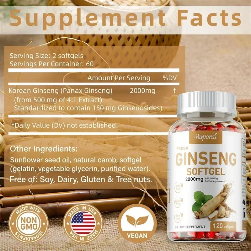 XEMENRY Red Panax Korean Ginseng Capsules – Daily Energy, Immune & Mental Focus Support