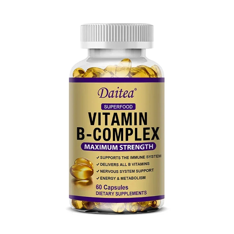 Vitamin B Complex Capsules with B12, B6 & Biotin – Energy Metabolism, Nervous System, Immune & Stress Support Supplement (30/60/120 Capsules)