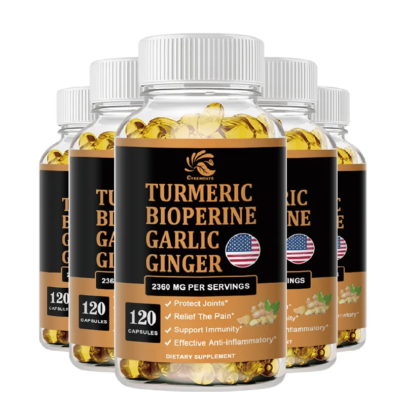 Turmeric, Ginger & Garlic Capsules with Black Pepper – Herbal Wellness Supplement, 60/120 Capsules