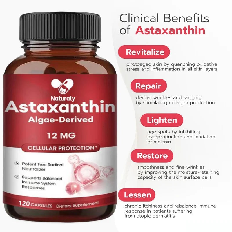 Astaxanthin 12mg Capsules – Antioxidant Support for Heart, Eye, Skin & Joint Health