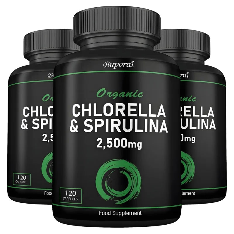 PSLALAE Organic Chlorella & Spirulina 2500mg Capsules – Daily Superfood Supplement for Immune & Energy Support