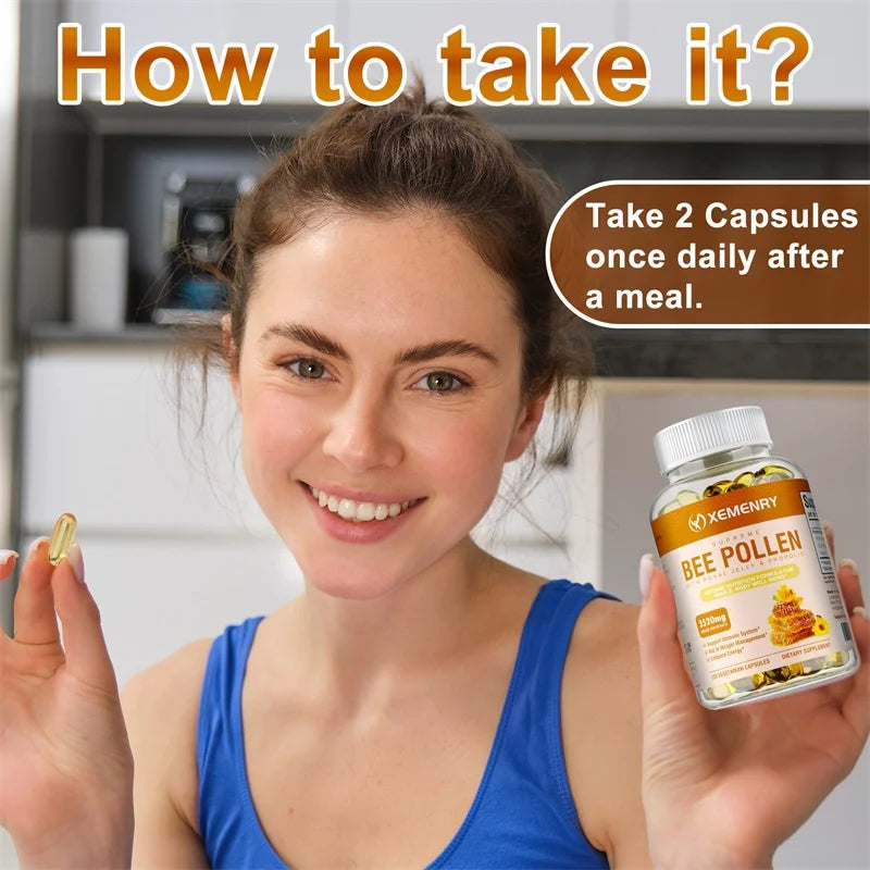 Bee Pollen Capsules with Royal Jelly & Propolis – Immune Support, Natural Energy & Antioxidant Supplement for Men & Women