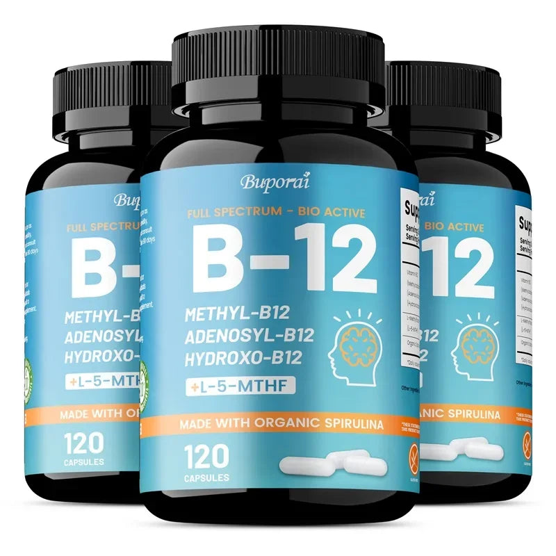 Vitamin B12 Capsules with Organic Spirulina – Daily Vitamin Supplement, 30, 60 or 120 Capsules
