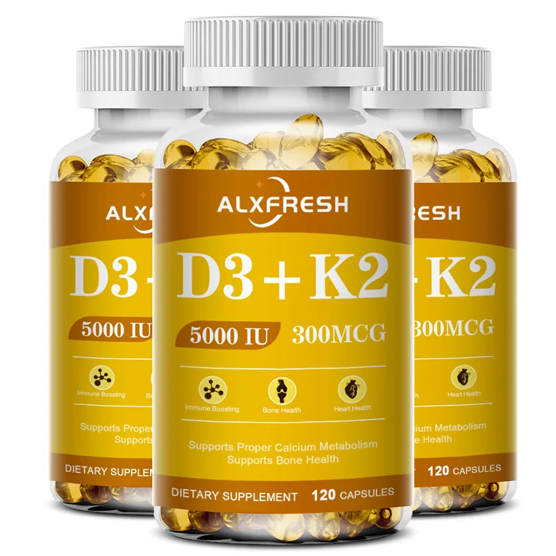ALXFRESH Vitamin D3 + K2 Capsules – Bone, Calcium & Immune Support Supplement