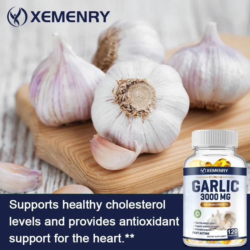 XEMENRY Odorless Garlic Capsules – Daily Heart, Immune & Cardiovascular Health Support
