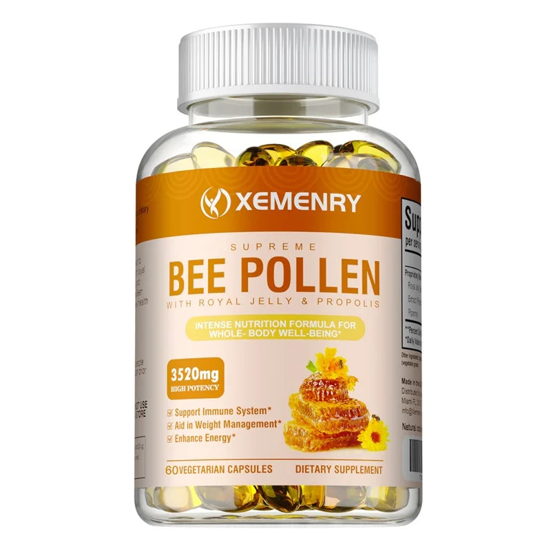 Bee Pollen Capsules with Royal Jelly & Propolis – Immune Support, Natural Energy & Antioxidant Supplement for Men & Women