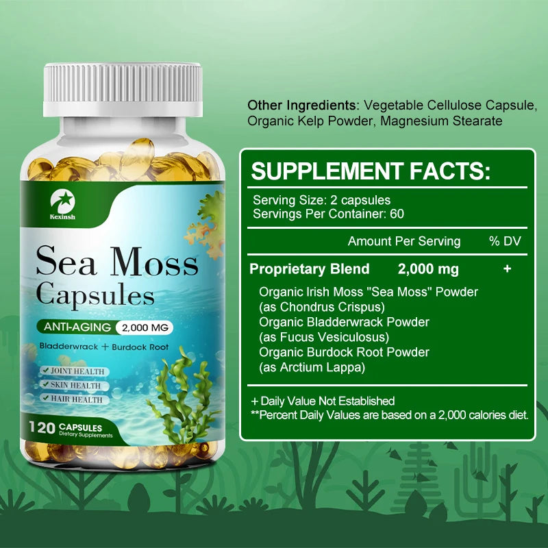 KEXINSH Organic Sea Moss Capsules – Daily Sea Moss Supplement for Thyroid & Wellness Support