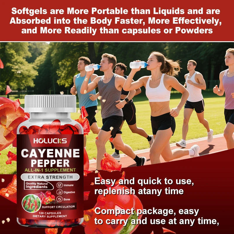 Cayenne Pepper Capsules with Vitamin D3 & K2 – Metabolism, Digestive, Circulation, Bone & Joint Support Supplement (60/120 Capsules)