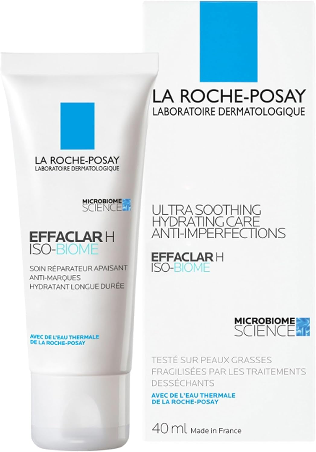 La Roche-Posay Face Moisturiser Effaclar H Iso-Biome 40Ml for Acne-Prone Skin, Rebalances Microbiome
