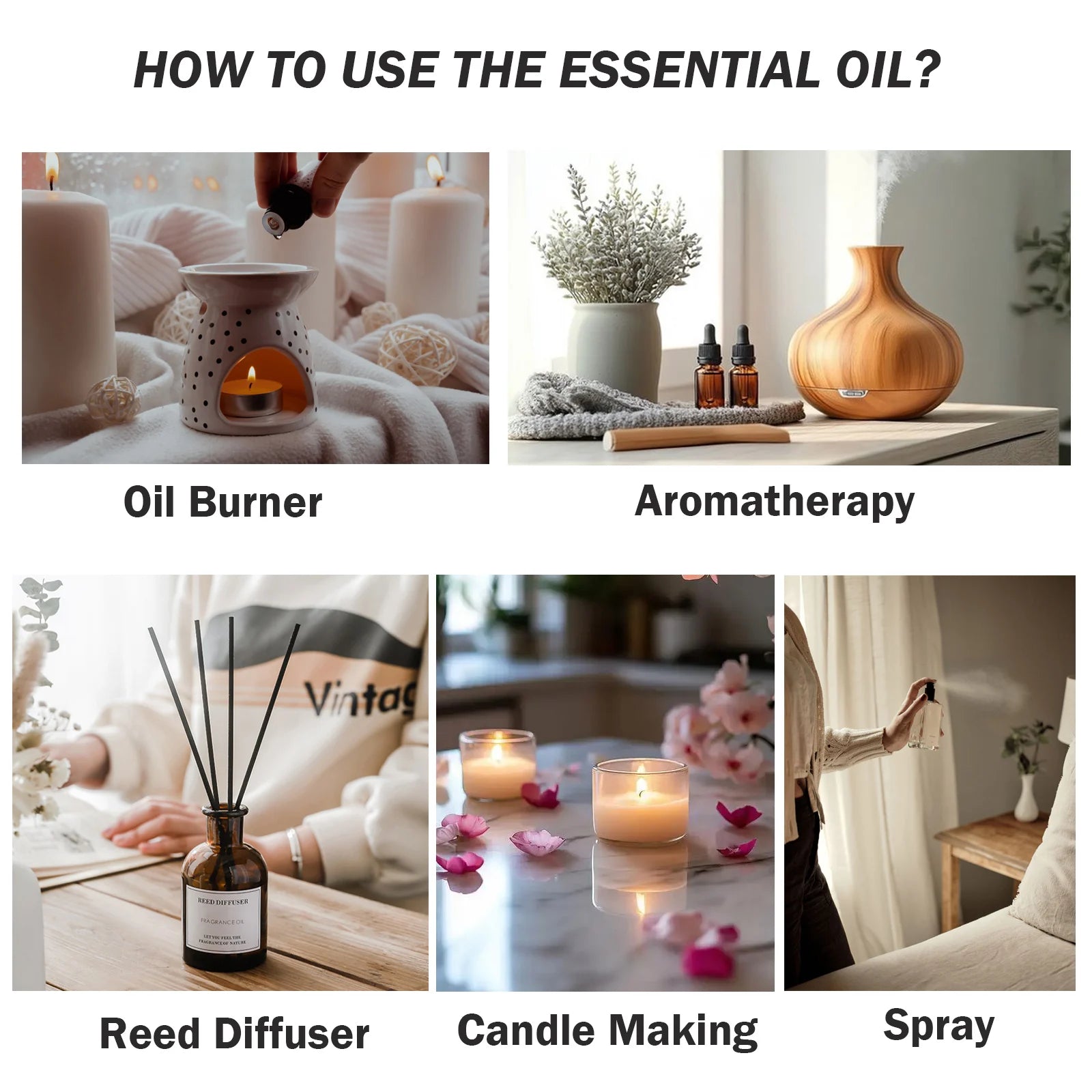 100Ml Natural Essential Oil for Aromatherapy Lemongrass Eucalyptus Lavender Peppermint Fragrance Essential Oils