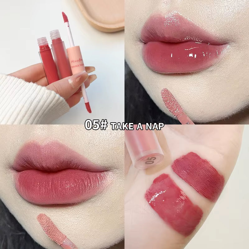 MAXFINE Double-Ended Lip Glaze — Glossy & Velvet Matte, Long-Wear, Non-Sticky — double-ended lip glaze with glossy & velvet matte finish, long-wear & non-sticky | Lip Gloss | Beauty & Health,Lips,Makeup | Dolcie Care