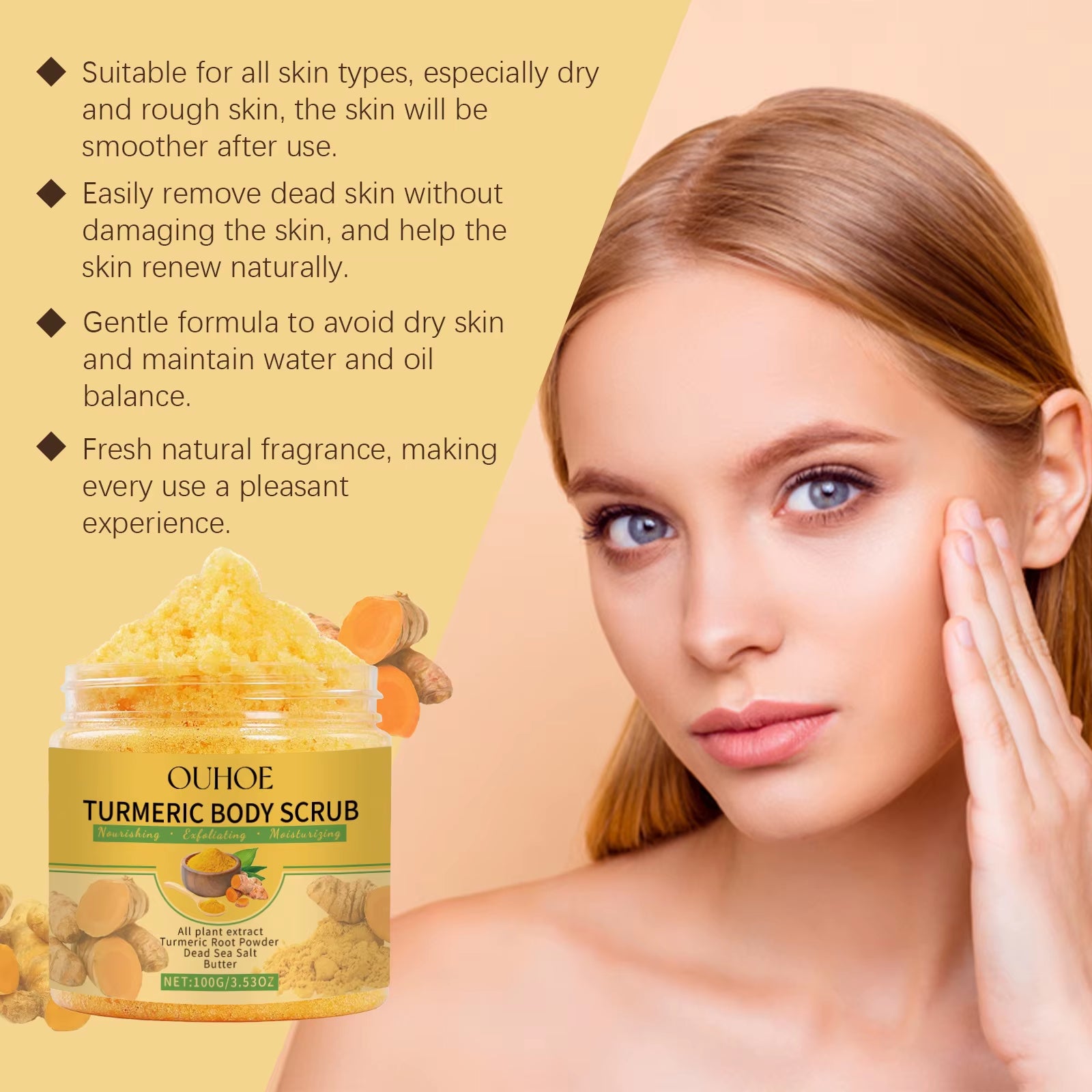 Turmeric Exfoliating Body Scrub — Smooth, Brighten-Looking Skin & Deep Moisture 100g | Bath & Body | Dolcie Care
