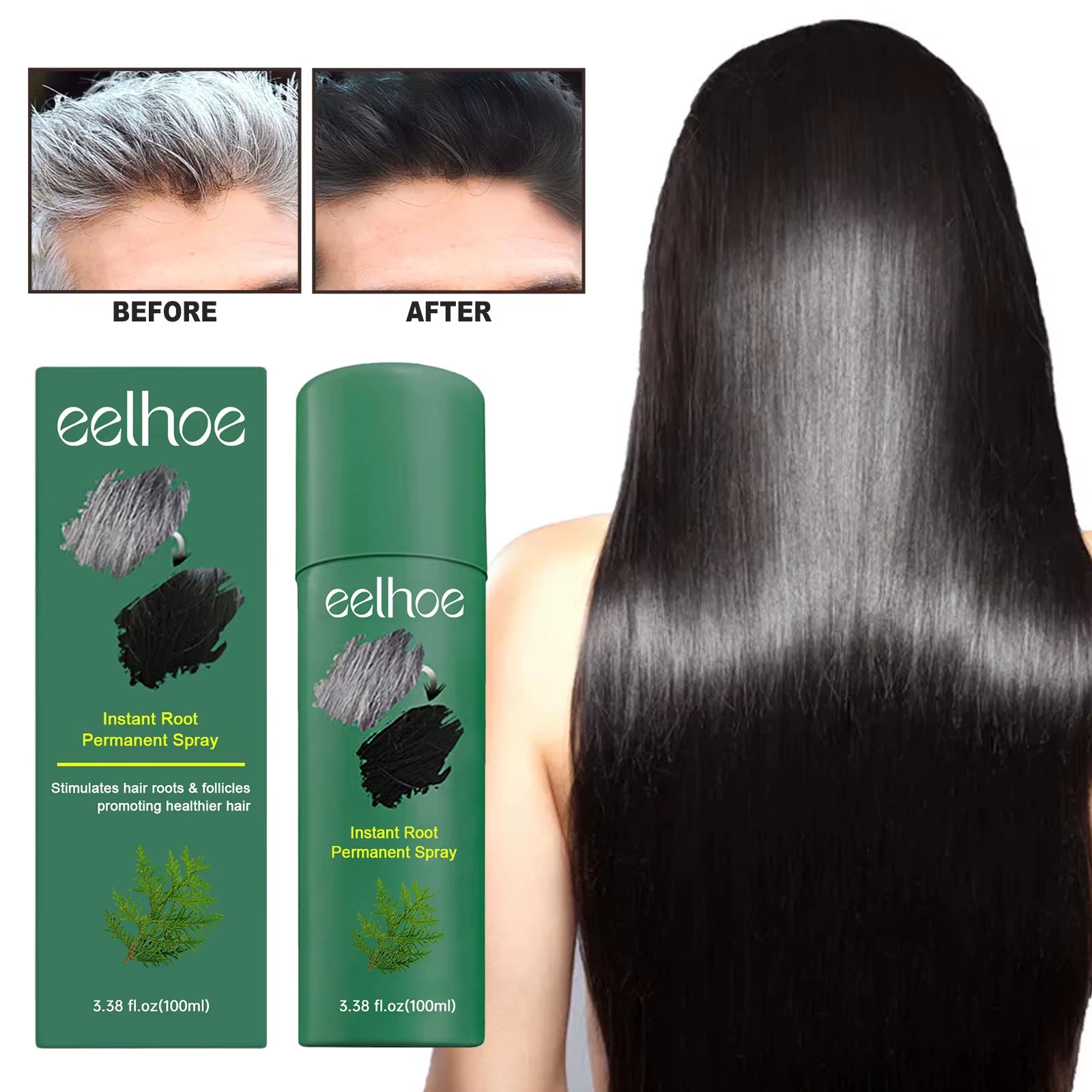 Gray White Hair Treatment Spray White to Black Natural Blackening Reduce Gray Hair Scalp Nourishing Repair Hair Darkening Spray