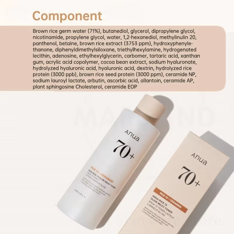 Anua Rice 70 Glowing Milky Toner — Brightening, Hydrating Milky Toner 250ml — rice-extract milky toner for brightening, hydrating & soothing | Toners | Beauty & Health,Face Care,Skin Care | Dolcie Care