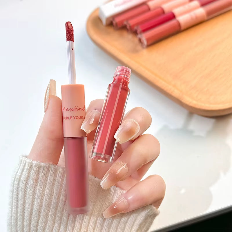 MAXFINE Double-Ended Lip Glaze — Glossy & Velvet Matte, Long-Wear, Non-Sticky — double-ended lip glaze with glossy & velvet matte finish, long-wear & non-sticky | Lip Gloss | Beauty & Health,Lips,Makeup | Dolcie Care