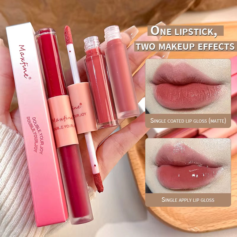 MAXFINE Double-Ended Lip Glaze — Glossy & Velvet Matte, Long-Wear, Non-Sticky — double-ended lip glaze with glossy & velvet matte finish, long-wear & non-sticky | Lip Gloss | Beauty & Health,Lips,Makeup | Dolcie Care
