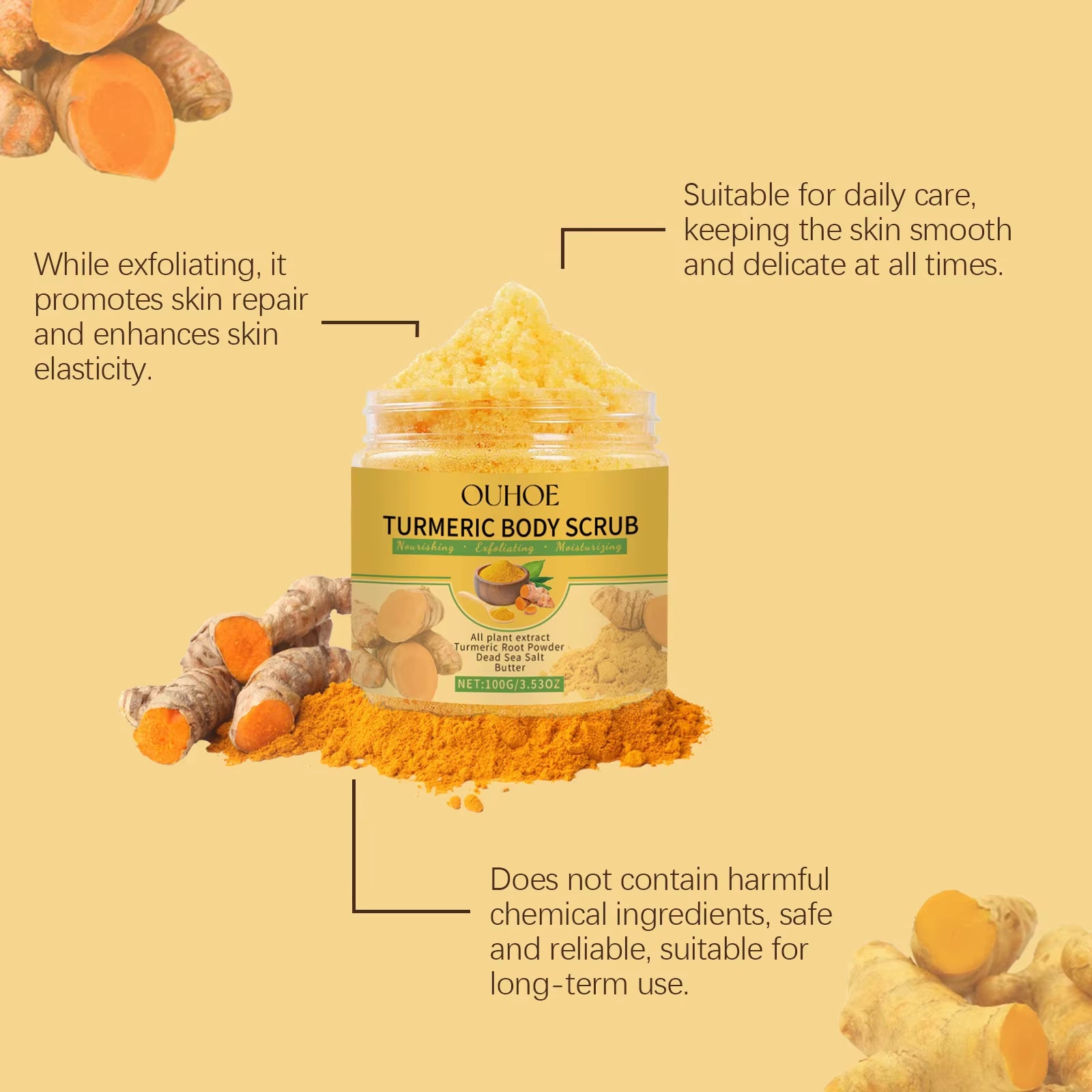 Turmeric Exfoliating Body Scrub — Smooth, Brighten-Looking Skin & Deep Moisture 100g | Bath & Body | Dolcie Care